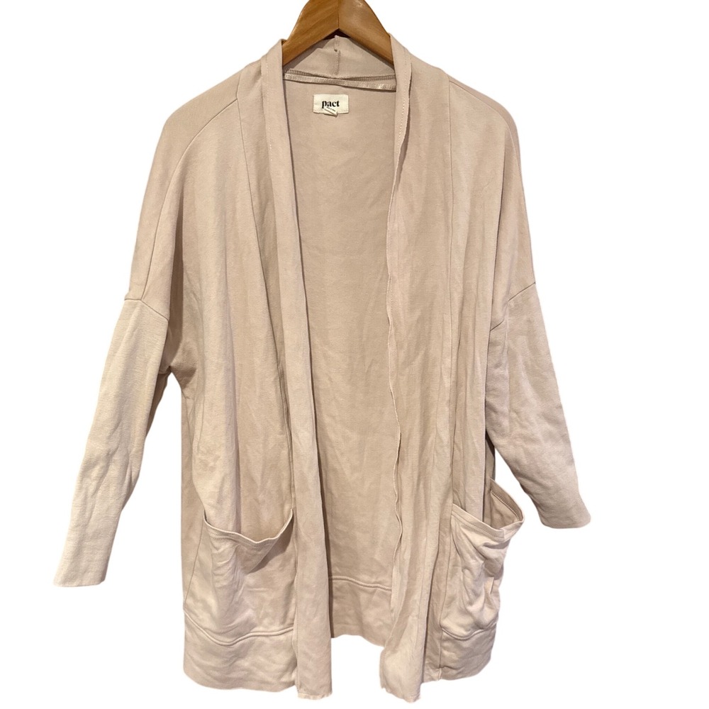 Pact‎ airplane open front cardigan wrap natural beige cotton M/L shawl collar